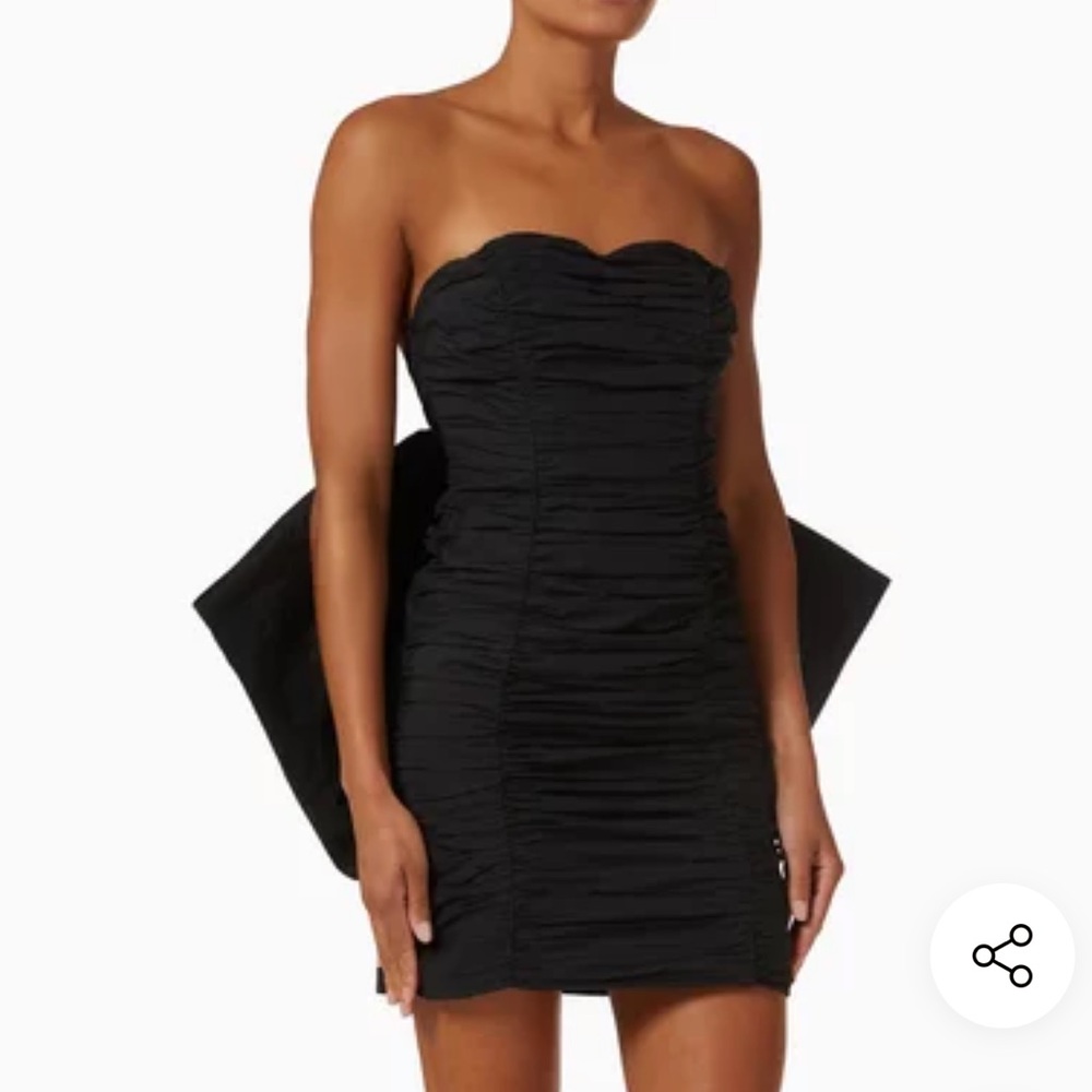 ROTATE Birger Christensen Taft Pleated Mini Bow Dress in Black Sz Small